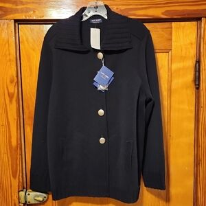 Saint James Avignon Navy Button-Front Rib Collar Cardigan French Size 48